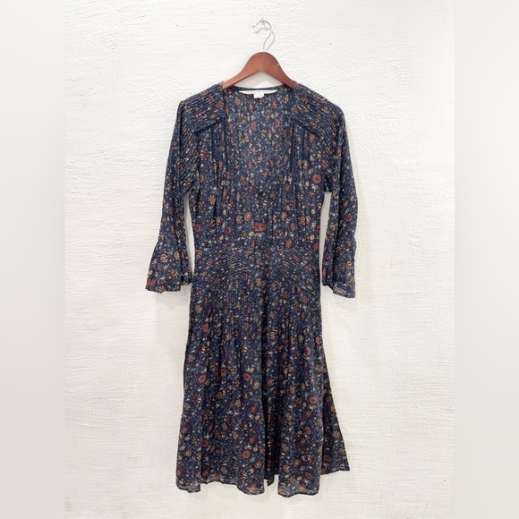 Veronica Beard Shireen Ink Multi Printed Midi Dress Floral - Picture 2 of 5